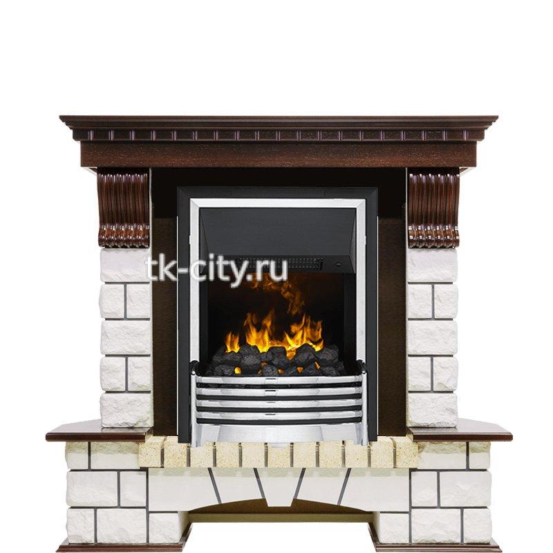 Каминокомплект Dimplex Pierre Luxe угловой - Темный дуб / Белый (Высота 1050мм) с очагом Flagstaff