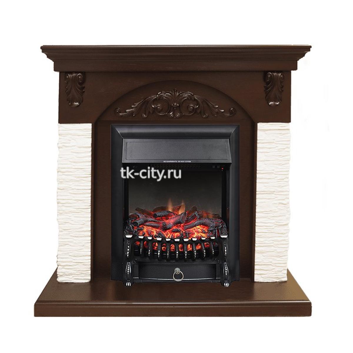 Каминокомплект Royal Flame Bern Сланец мелкий белый / Темный дуб с очагом Fobos FX Black