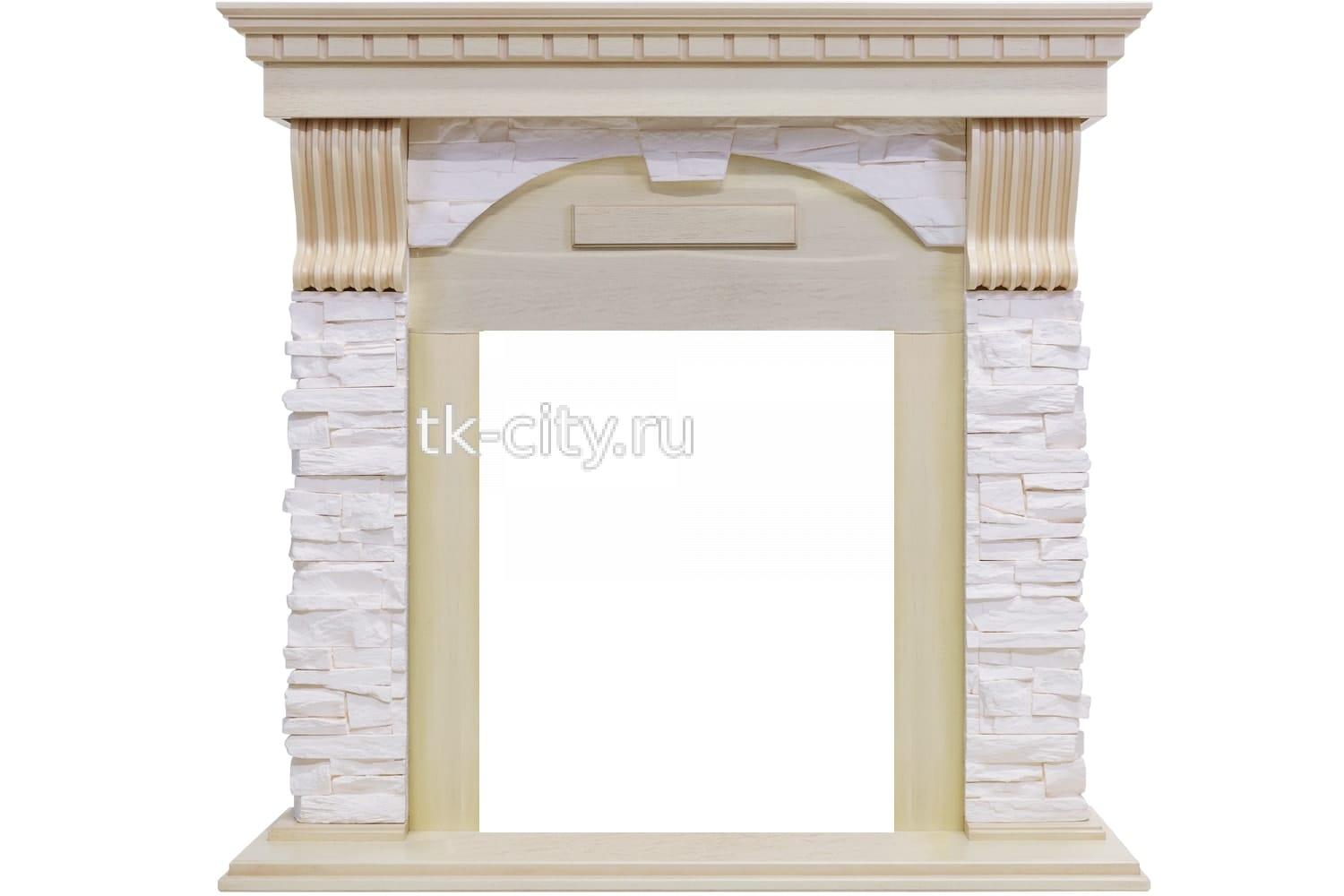 Каминокомплект Royal Flame Dublin - Слоновая кость с патиной / Сланец крем с очагом Majestic FX Brass