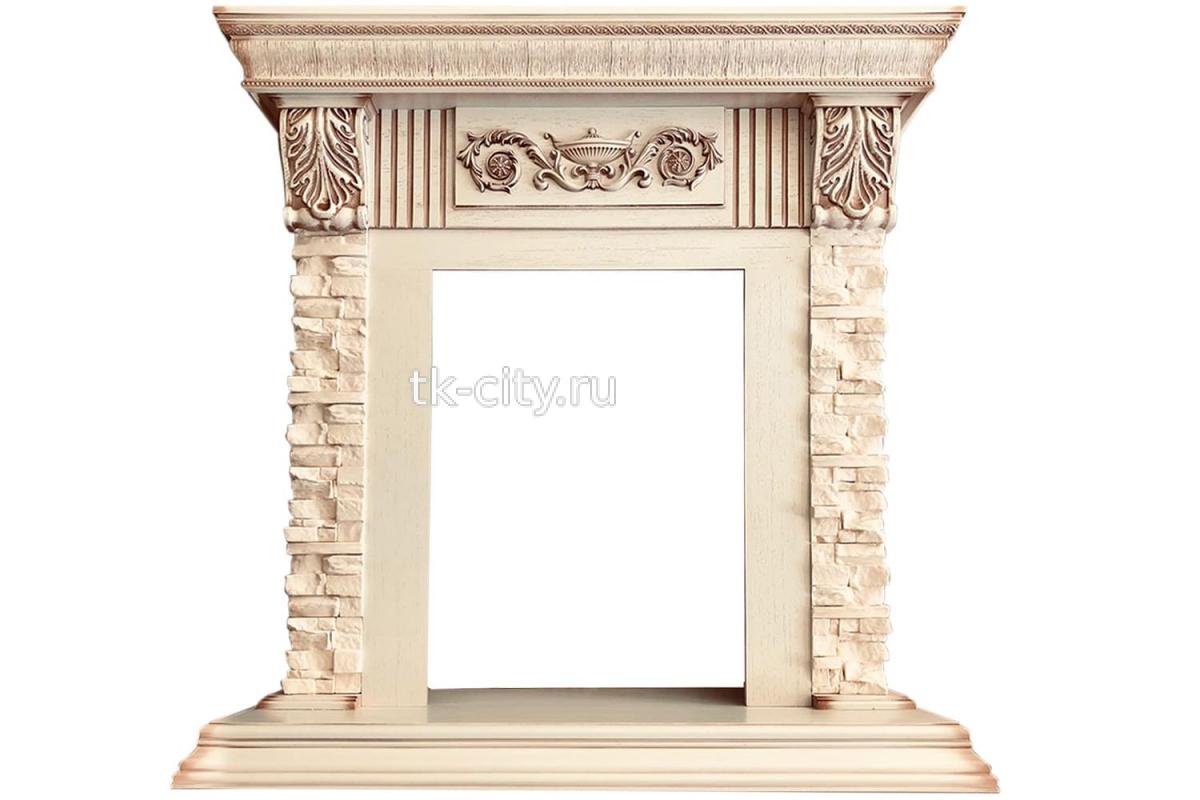 Каминокомплект Royal Flame Luxemburg (каменный) - Сланец/Cлоновая кость с патиной с очагом Fobos FX Brass