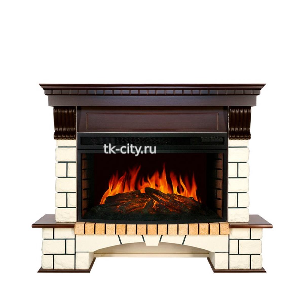 Каминокомплект Royal Flame Pierre Luxe - Темный дуб / Белый (Ширина 1380мм) с очагом Dioramic 33W LED FX